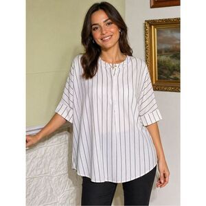 Monk & Lou Pin Stripe Baseball Style Oversized Tunic Top